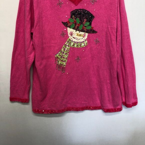 Quacker Factory Women Snowman Beads Embroidered Knit Sweater Size 1X M102 -20 - Picture 10 of 14